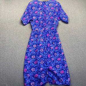 Vintage Maggie London 100% Silk Purple & Blue Floral Sheath Women's Size 12 Zipp